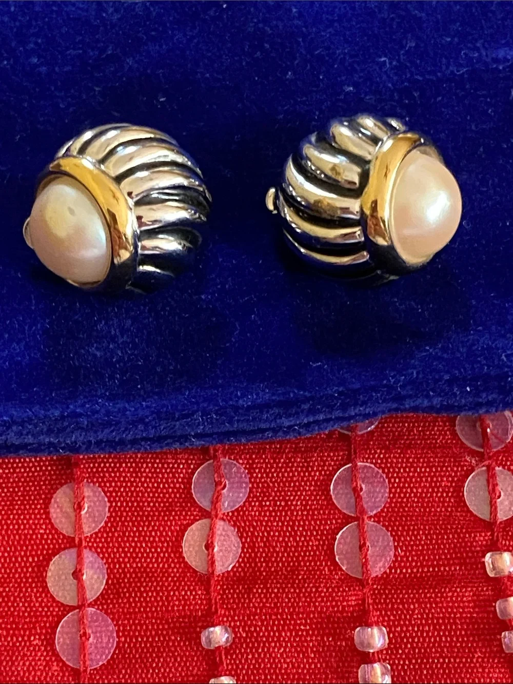 Erwin Pearl Stamped  Gold Silver Timeless Classic Stylish Pearl Clip Earrings